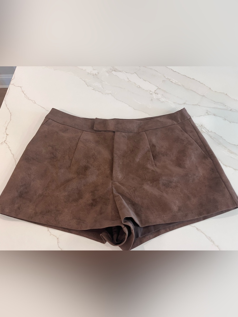 Missguided + Brown High Waist Faux Suede Tailored Shorts